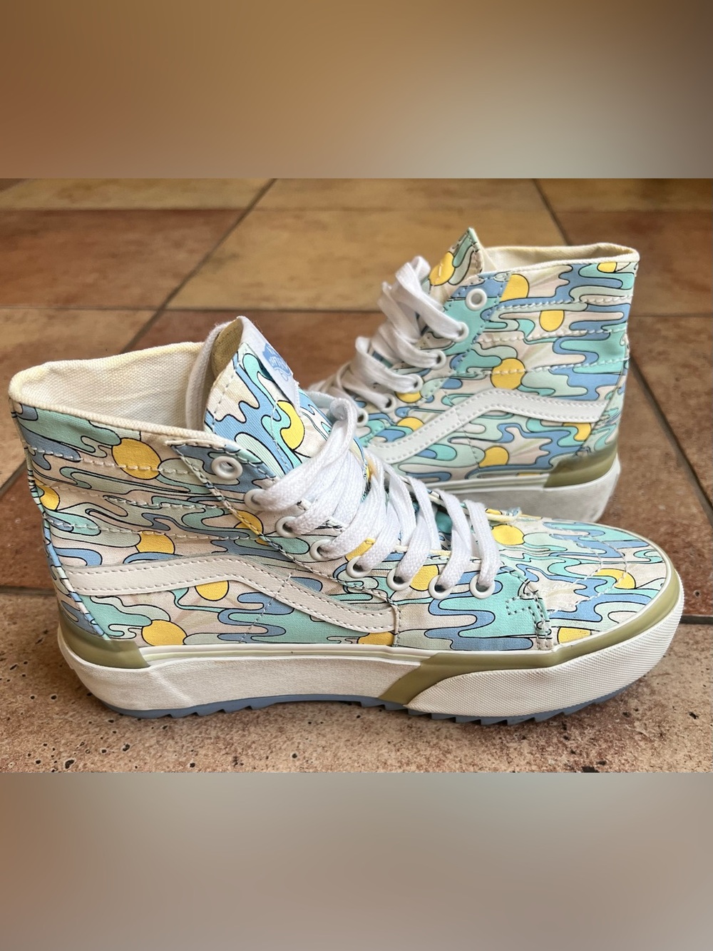 Vans High-Top Sneakers in Light Blue, Yellow and White